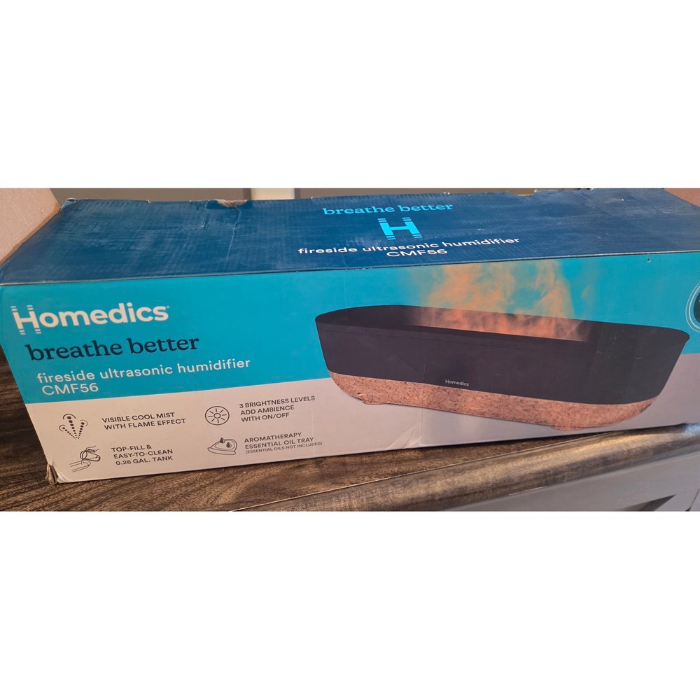 Homedics Fireside Ultrasonic Humidifier  Black Excellent/New‎ CMF56 Flame